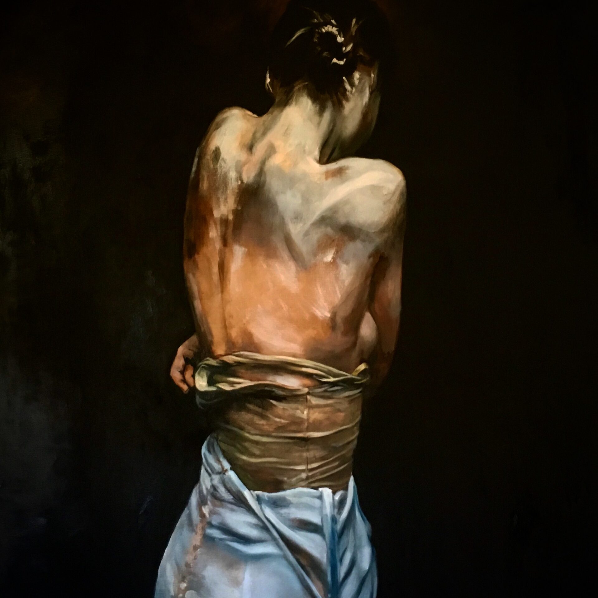 'Imprint' - figurative painting with emphasis on light and dark.