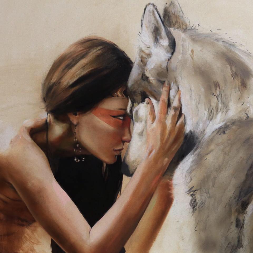 wolf girl painting